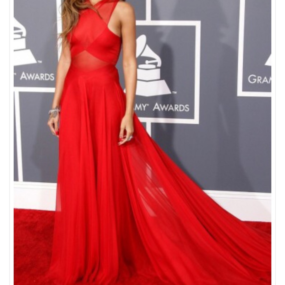 Custom Made Red Chiffon Gown w/ Back Cut-outs